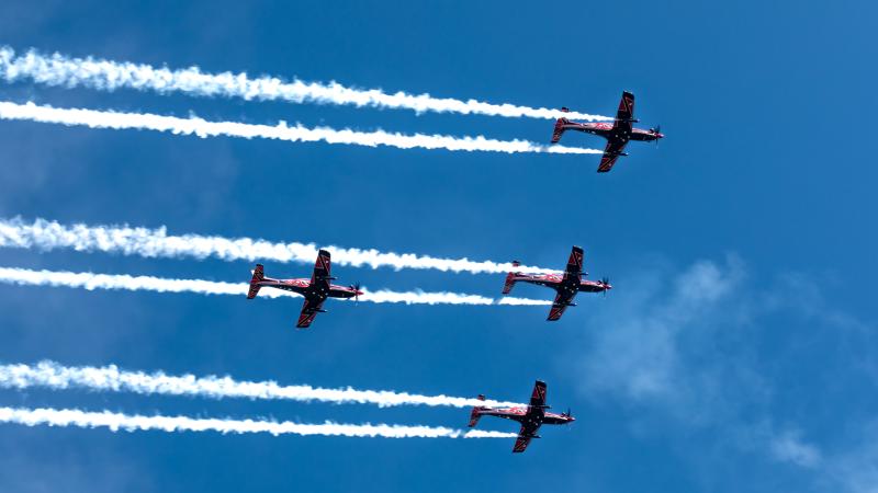 The Royal Australian Air Force Roulettes aerial display team put on a show at the Central Coast Airshow 2022 at Warnervale, New South Wales.