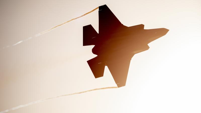 A Royal Australian Air Force F-35A Lightning II aircraft performs an aerial display during the Pitch Black Flypast over Mindil Beach, Darwin.
