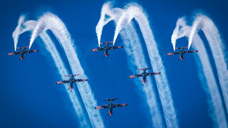 The Air Force Roulettes overhead RAAF Base Point Cook to take part in the RAAF Museum's interactive flying display in 2025