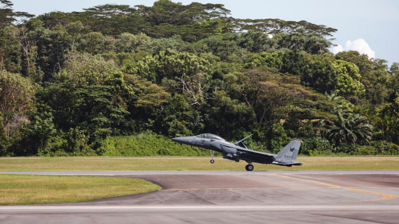 Republic of Singapore Air Force, F-15SG Strike Eagle, 8319, aircraft takes off from Paya Lebar Air Base, Singapore