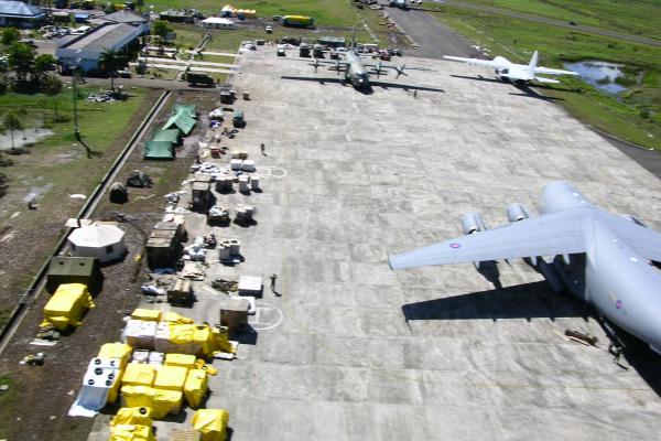 A photo of Australian, British and contractor airlift at Banda Aceh airport.