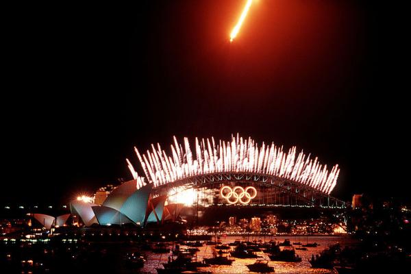 F-111 fly over during the Sydney Harbour Bridge during closing ceremonies of the 2000 Olympics games in Sydney