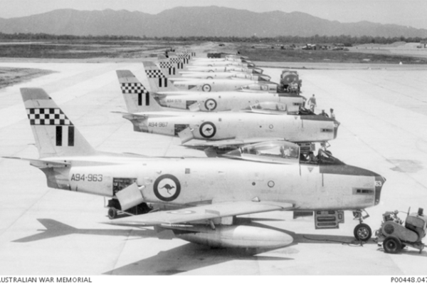 Sabres lined up prior to take off for Butterworth Malaya